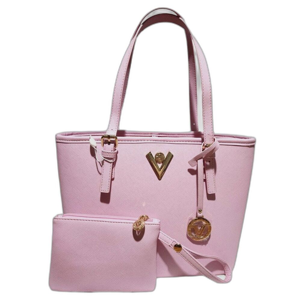 Valentino Orlandi Pink Saffiano Tote Bag Handbag Wristlet Pouch Set NWT